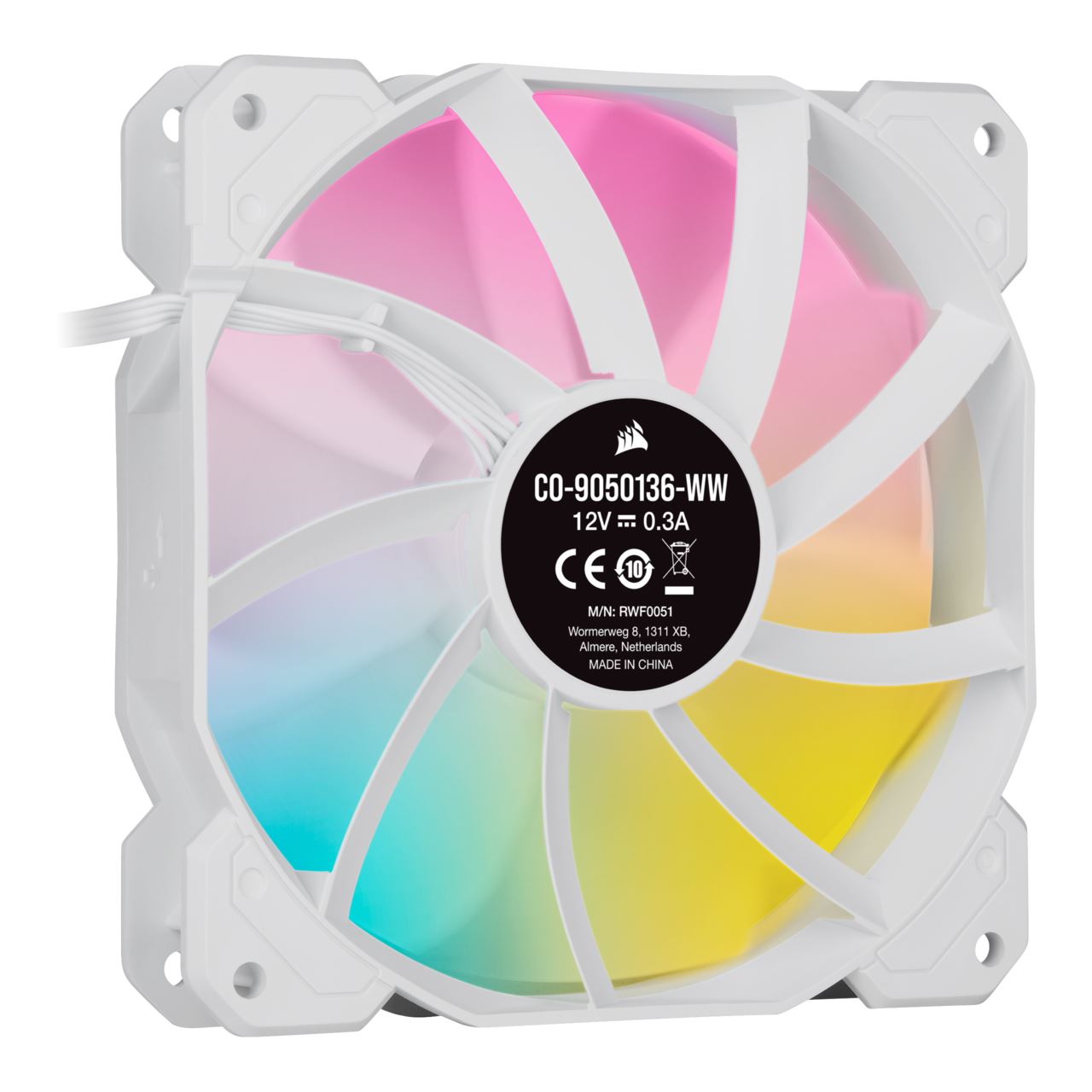 Corsair SP Series, SP120 RGB ELITE, 120mm RGB LED Fan with AirGuide, Single Pack, weiss