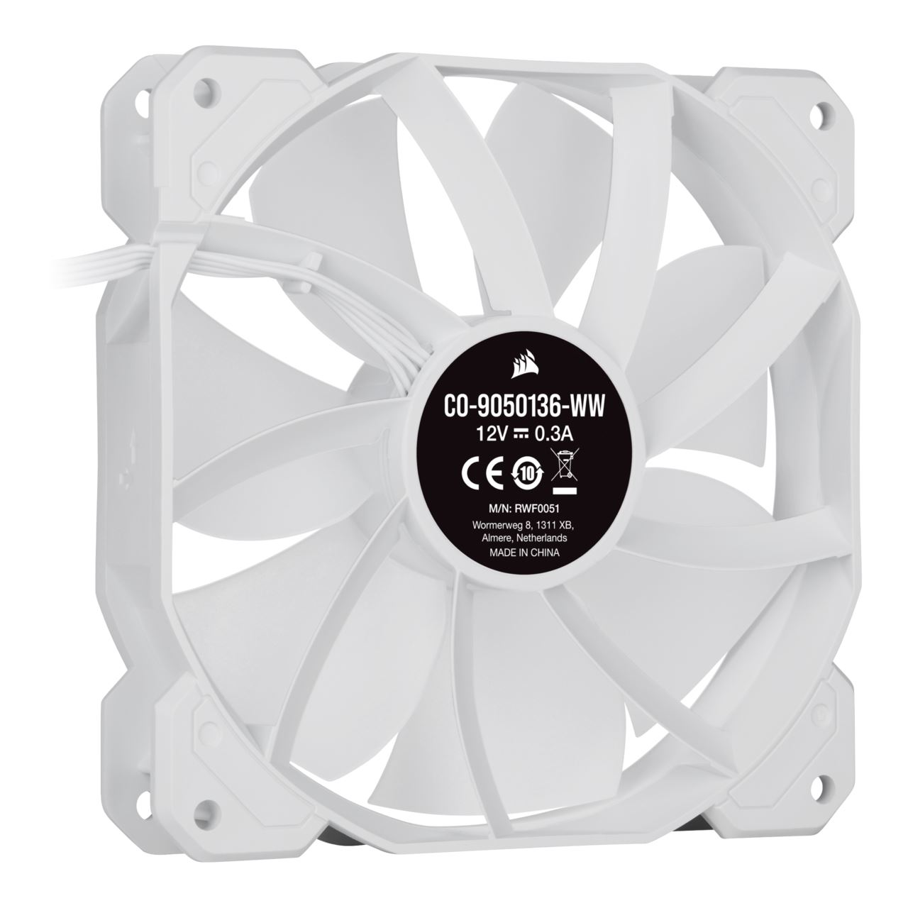 Corsair SP Series, SP120 RGB ELITE, 120mm RGB LED Fan with AirGuide, Single Pack, weiss
